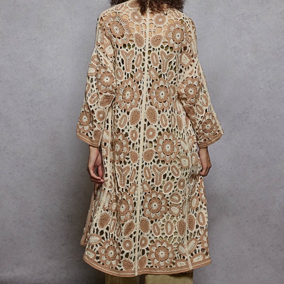 New POL Women's Brown Boho Crochet Knit One Size Open Front Duster Cardigan OS - Picture 5 of 8
